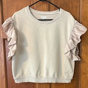 UO Pilcro Cream Ruffle Sleeve Top